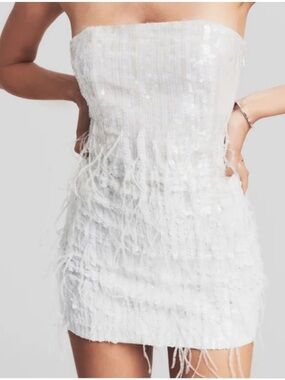 Retrofete Strapless Sequin White Mini Dress